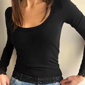 Subdued Black Lace Trim Long Sleeve Top